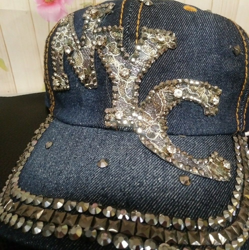 NYC Denim Rhinestone Baseball Cap